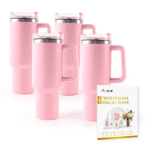A-SUB Clear Waterslide Decal Paper 20 Sheets & Pink Tumbler with Handle 4 Pack Blank Cup for UV DTF Waterslide Inkjet Printing