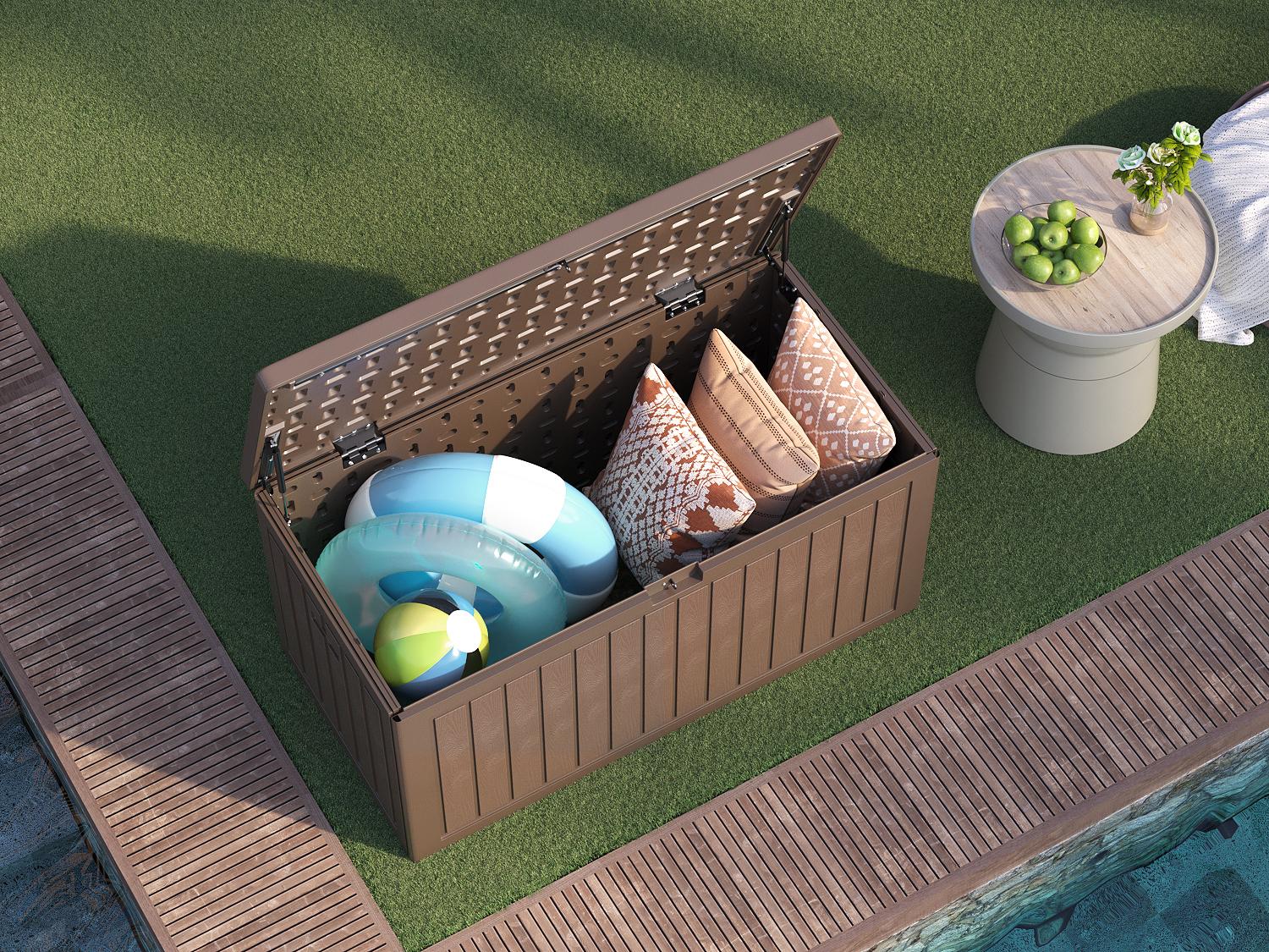 Yitahome 90 Gallon Resin Outdoor Storage Box, XXL Double-Wall Waterproof Deck Box, Doubles as Table or Seating, with 450 lbs Capacity, Lockable