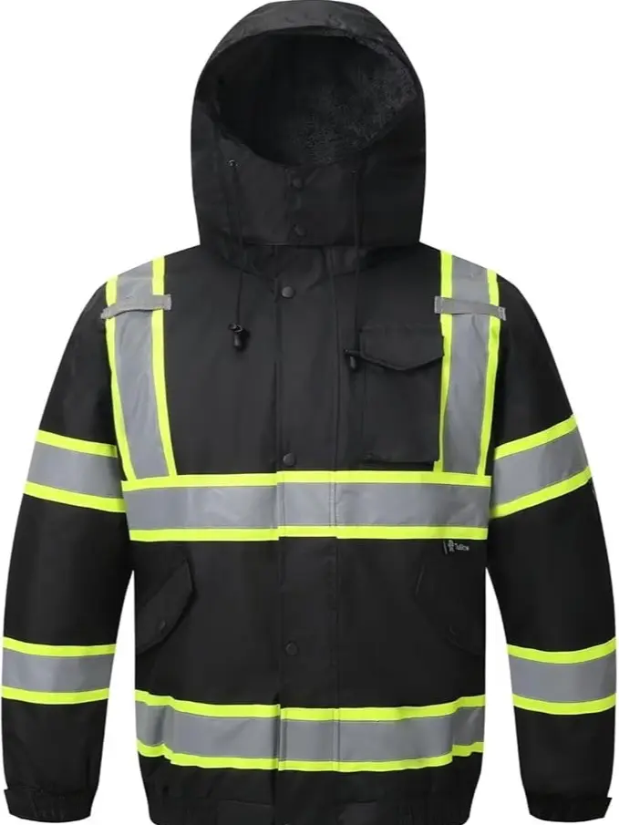 High Visibility Hoodie For Men Reflective Safety Jacket Zipper Men'S/Women'S Construction Work Safety Insulated Parka