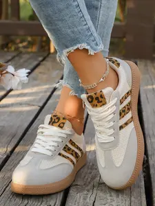 Vintage Leopard Stripe Training Shoes, Breathable Mesh Fabric, Rubber Sole, American Casual Women's Shoes, Lightweight and Slimming