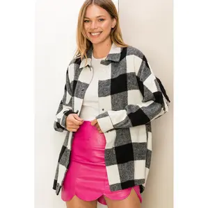 Give Love Buffalo Plaid Fringe Oversize Jacket