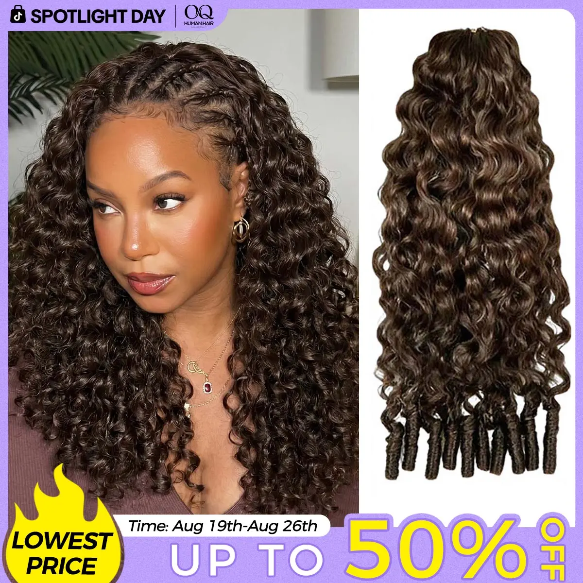 OQ HAIR #4 Chocolate Brown Feather Crochet Human Hair Burmese Curly Machine Made Crochet Weave Hair Extensions for Volume and Length #SohoChic #TikTokShopBackToSchool
