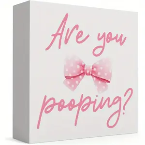 Pink Bow Bathroom Decor Are You Pooping Bathroom Sign Signage Pink Dorm Decor Girly Bowknot Signs for Home Dorm Wall Desk Shelf Tabletop Decoration 5X5In Rustic Wood Plaque Funny Bathroom Signs Wooden Decor Bathroom Decorations