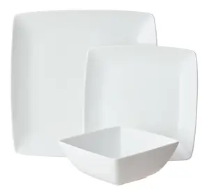 Loden White Square Porcelain 12-Piece Dinnerware Set