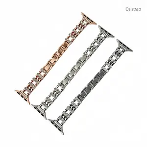 Osistrap Dainty Double Row Rhinestone Metal Watch Band Compatible With Apple Watch 38/40/41/42/44/45/46/49mm,Series 1-11 & SE & Ultra, Slim Crystal Inlay Metal Bracelet for Daily Office, Adjustable Bracelet Strap for Women