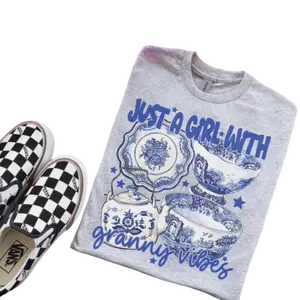 Just A Girl With Granny Vibes Bleached Shirt Comfy Unisex Jersey Top Casual Vintage Style Short Sleeve Crew Neck Medium Length