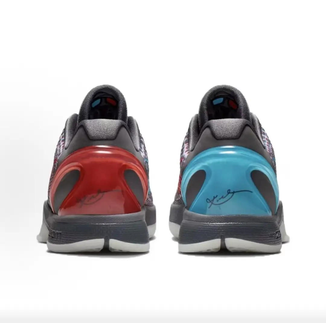 Grey Marled Mesh Low Top Basketball Sneakers Two-Tone Red Cyan Heel Contrast Anti Slip Cushion Court Shoes Unisex