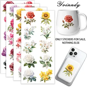 40Pcs/set Beautiful Bouquet Iron On Stickers For Cup Be Waterproof UV DTF Printable Vinyl Paper Fun Designs Durable Construction Long-Lasting Adhesion Must-Have For Craft Enthusiasts Cups Mugs Sticker Sold Only Sticker Not Cup