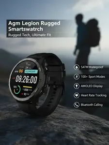 World Cup gift We are AGM Legion Rugged Men's Smartwatch 5ATM Water Resistant Shockproof and Dropproof Over 100 Sports Modes Bluetooth Calling Compass Barometer & Altimeter 1.4-inch AMOLED Display Heart Rate & Sleep Tracking