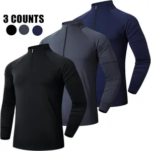 3 Pcs Men’s Performance Quarter Zip Golf Pullover,Long Sleeve Quick Dry Moisture Wicking Neck Sweatshirt, Stylish Lightweight Fall Apparel,Fashion Top Lightweight T-Shirt Athletic Sports Clothing Athletic Apparel workout tops