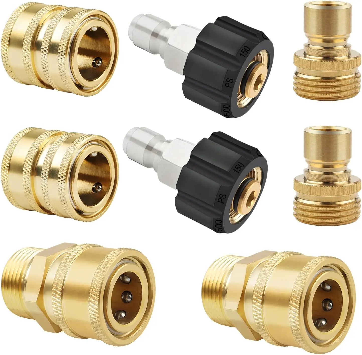 High Pressure Cleaning Machine Adapter Set, 1/4 inch 3/8 inch quick connect adapter kit, M22-14mm conversion, Car Wash Sprayer Adapter