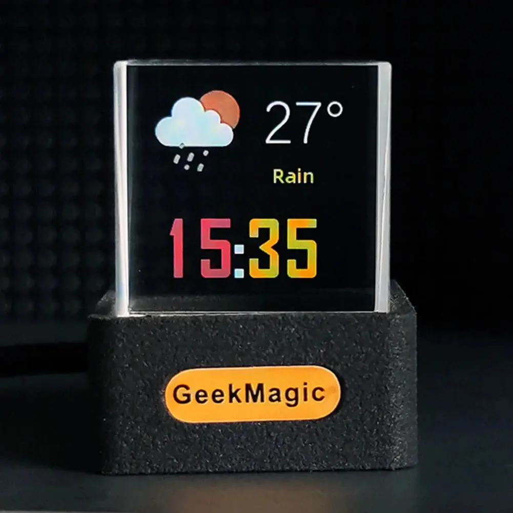 GeekMagic GIFTV Crystal Cube Holographic Mini Electric Digital Clock Desktop Smart Weather Station DIY Animations Photo Display