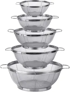 5 Pack 18/8 Stainless Steel Colander Sieves, Multi Size Mesh Strainer Net Baskets with Handles & Resting Base for Strain, Drain, Rinse or Steam Household Appliances Kitchen Appliances