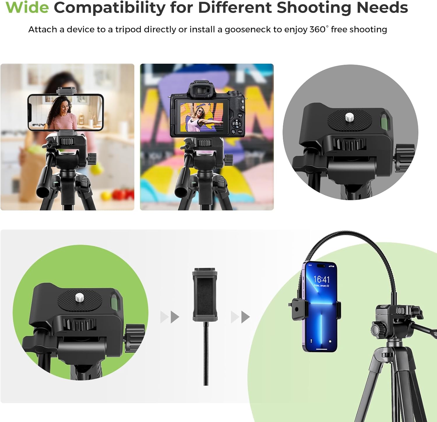 Phone Tripod, 82" Tripod for iPhone with Flexible Gooseneck, Wireless Remote and Phone Holder, Extendable Cell Phone&Camera Tripod Stand for Selfies/Video Recording/Live Streaming/Vlogging