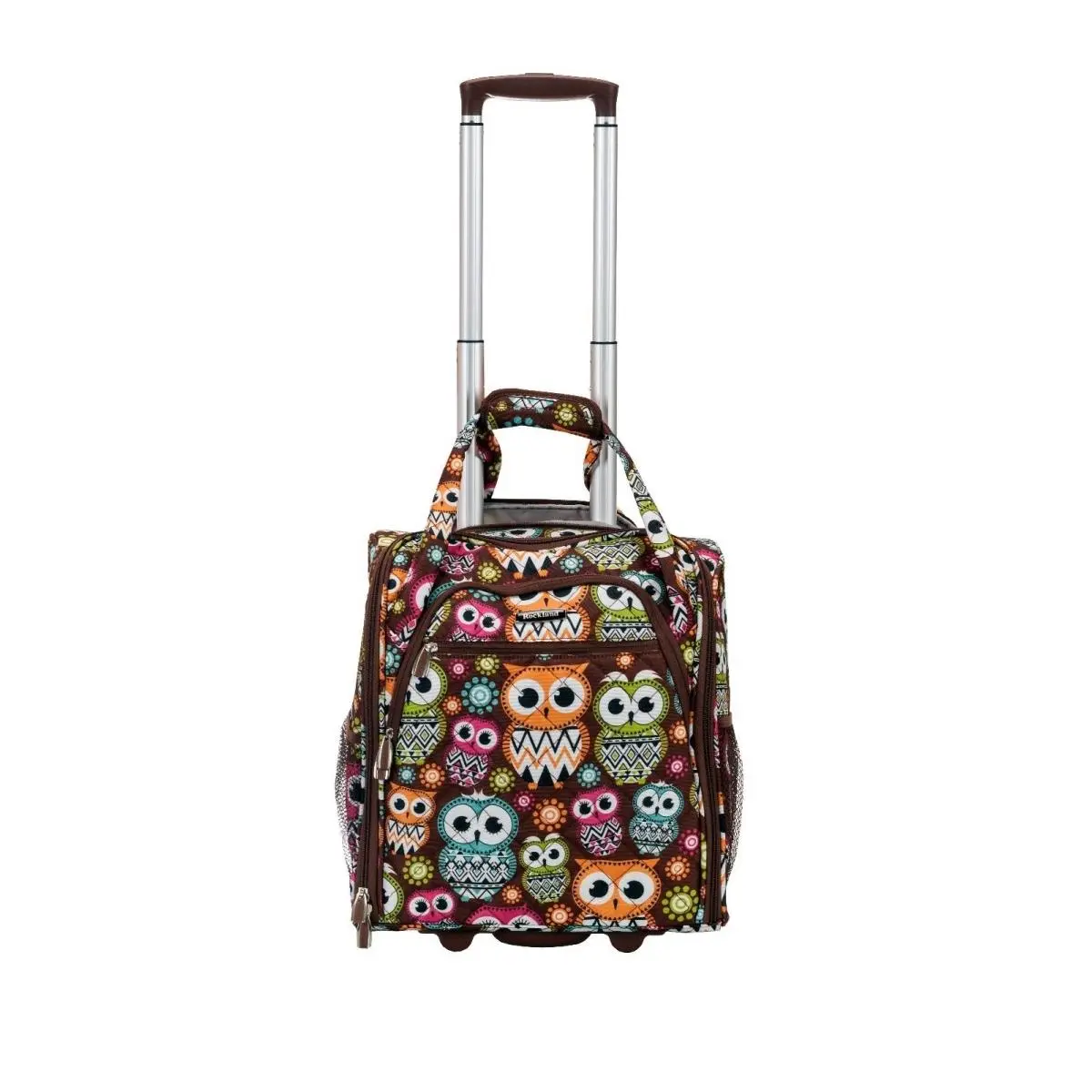 212 MAIN Rockland Melrose Wheeled Under-Seat Rolling Carry-On Travel Luggage Bags - Owl Print, Polyester Material, Zip Closure, Side Pockets (Wheels Carry-On Luggage)