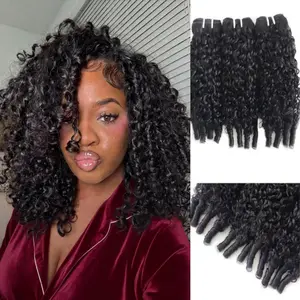 Burmese Curly  Human Hair 12 14 16 Inch 3  Wet and Wavy Hair Bundle Quick Weave for Women Water Wave with Spiral Curly End Hair Extensions  Black