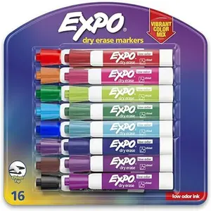 EXPO Low Odor Dry Erase Markers, Chisel Tip, Assorted Colors, 16 Count