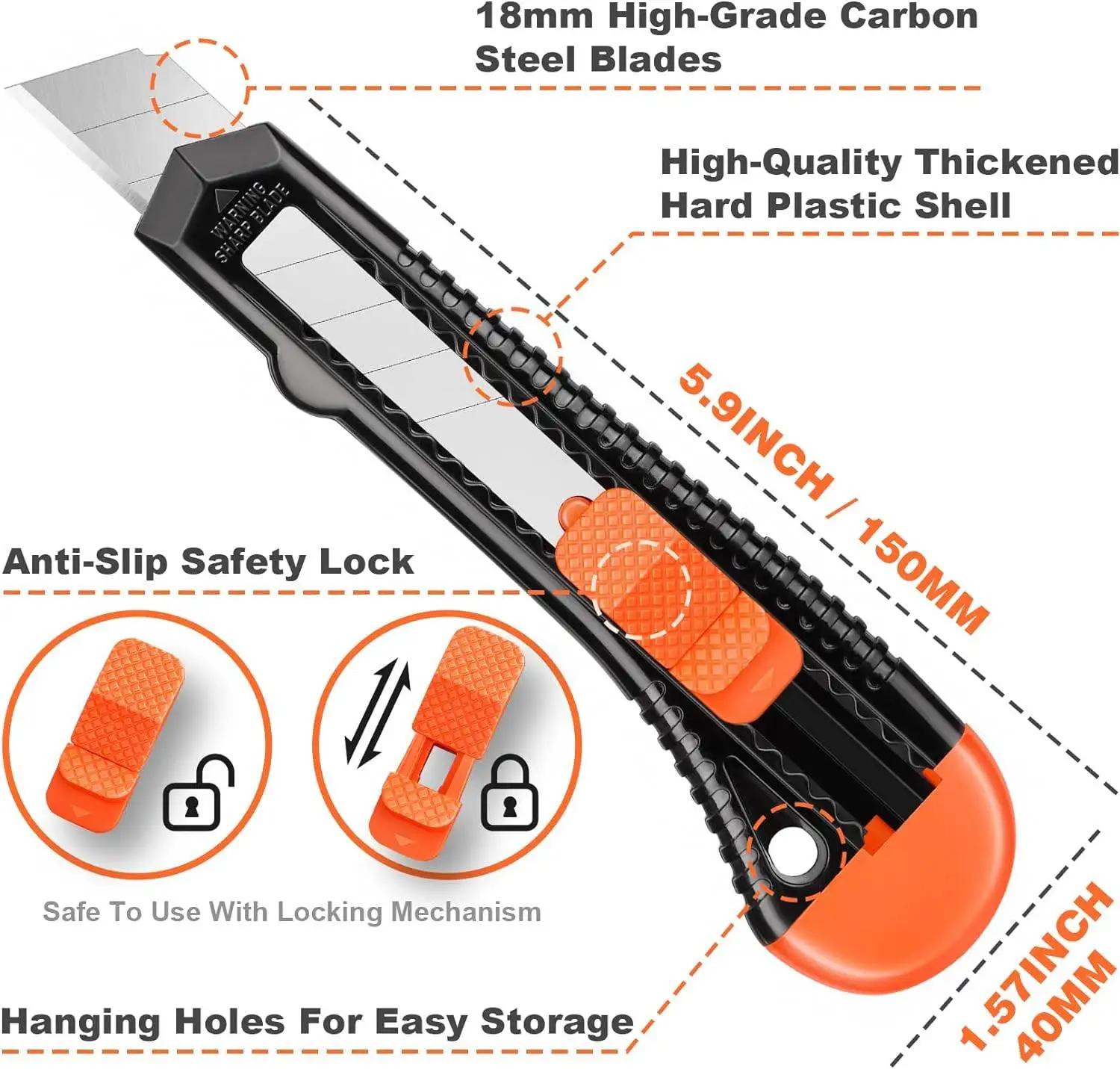 3 Pack Retractable Cutting Tool Set with 10pcs 18mm Replacement Blades Compact Carton and Cardboard Opener