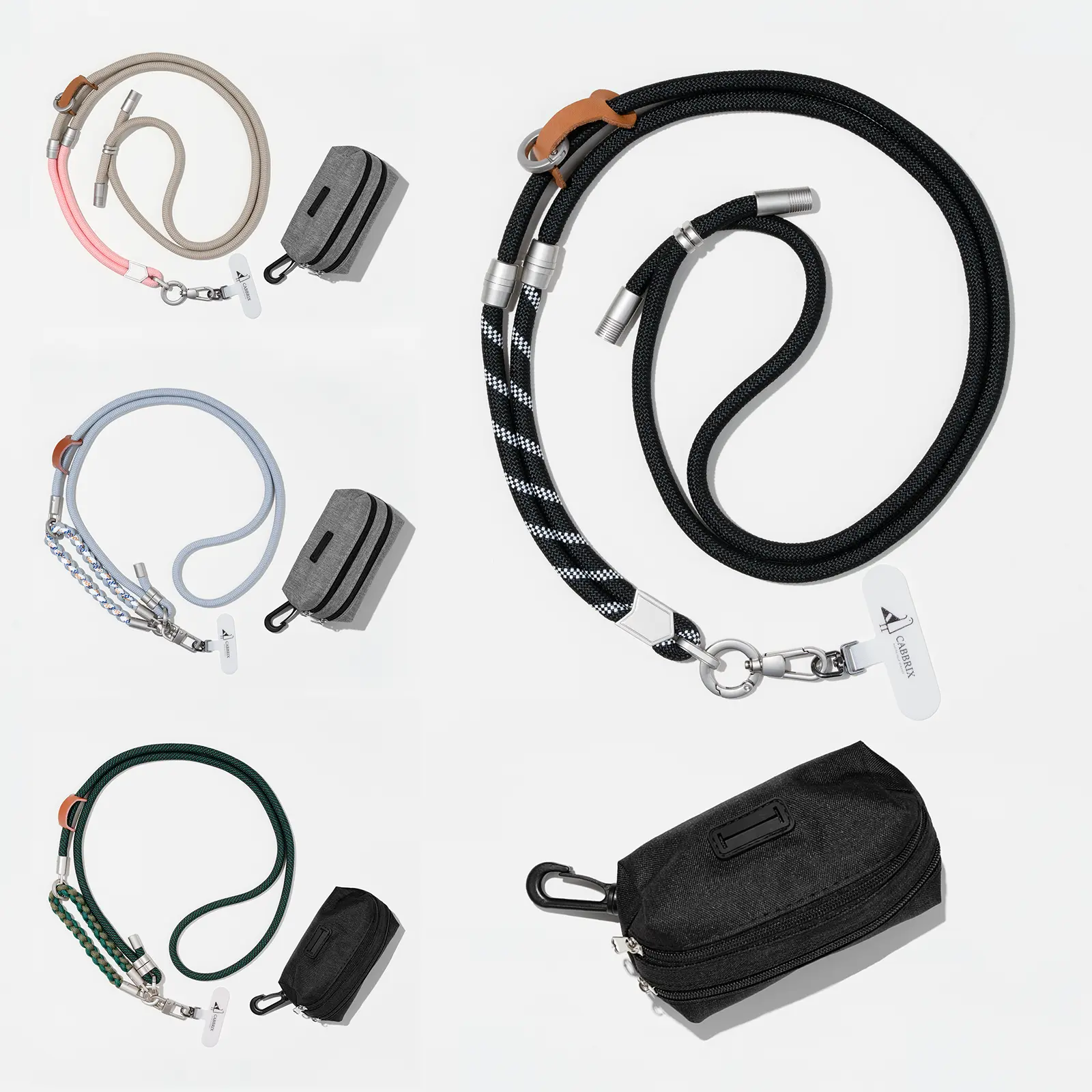 Cabbrix Durable Plastic Mobile Phone Lanyard Complete Kit - Unisex PVC Phone Accessory with Detachable Wrist Strap, Metal-Accent Pouch, Adjustable Crossbody Strap, 2 Patch Inserts for Travel, Daily Use