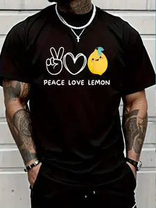 100% Cotton Peace, Love Lemon Retro Lemon Lover Fruit Lover T-Shirt Women's Men's Graphic Tee Crew Neck summer vacation Tops
