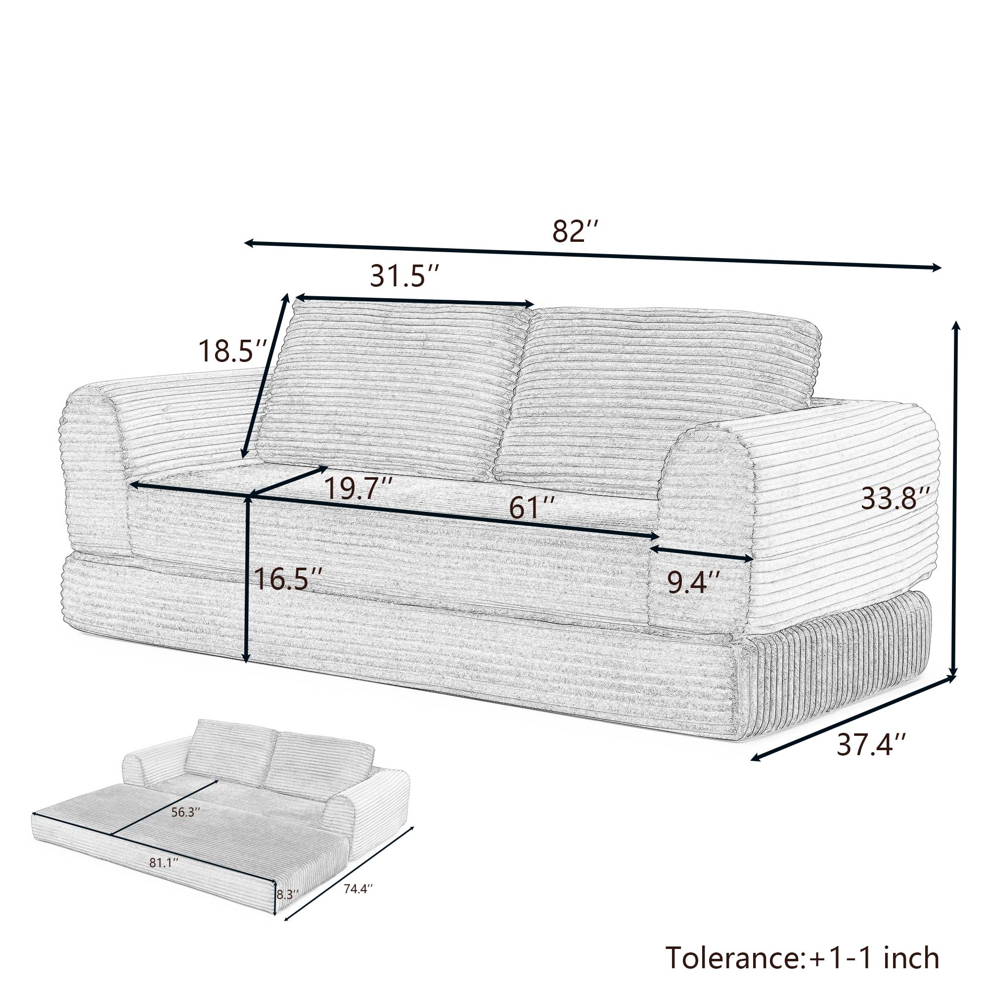 Convertible Sofa Bed, Corduroy Futon Couch Sleeper with Pull-Out Bed & Pillows, Folding Modular Floor Sofa for Living Room Bedroom Apartment