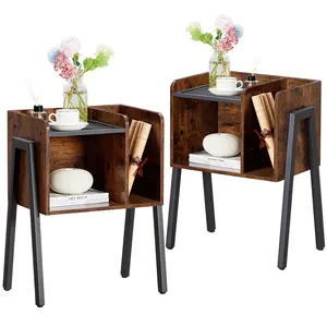 VECELO Nightstand Side End Table Stackable Table Furniture with 2-Tier Open Storage Compartments for Bedroom, Living Room and Small Spaces