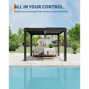 OP-Garvee Adjustable Aluminum Louvered Pergola – 10x10FT /10x20FT/10x12FT/12x20FT Modern Hardtop Gazebo with Integrated Drainage & Reinforced Frame – Weather-Resistant Outdoor Patio Shade for Party Garden, Deck, BackyardGrey