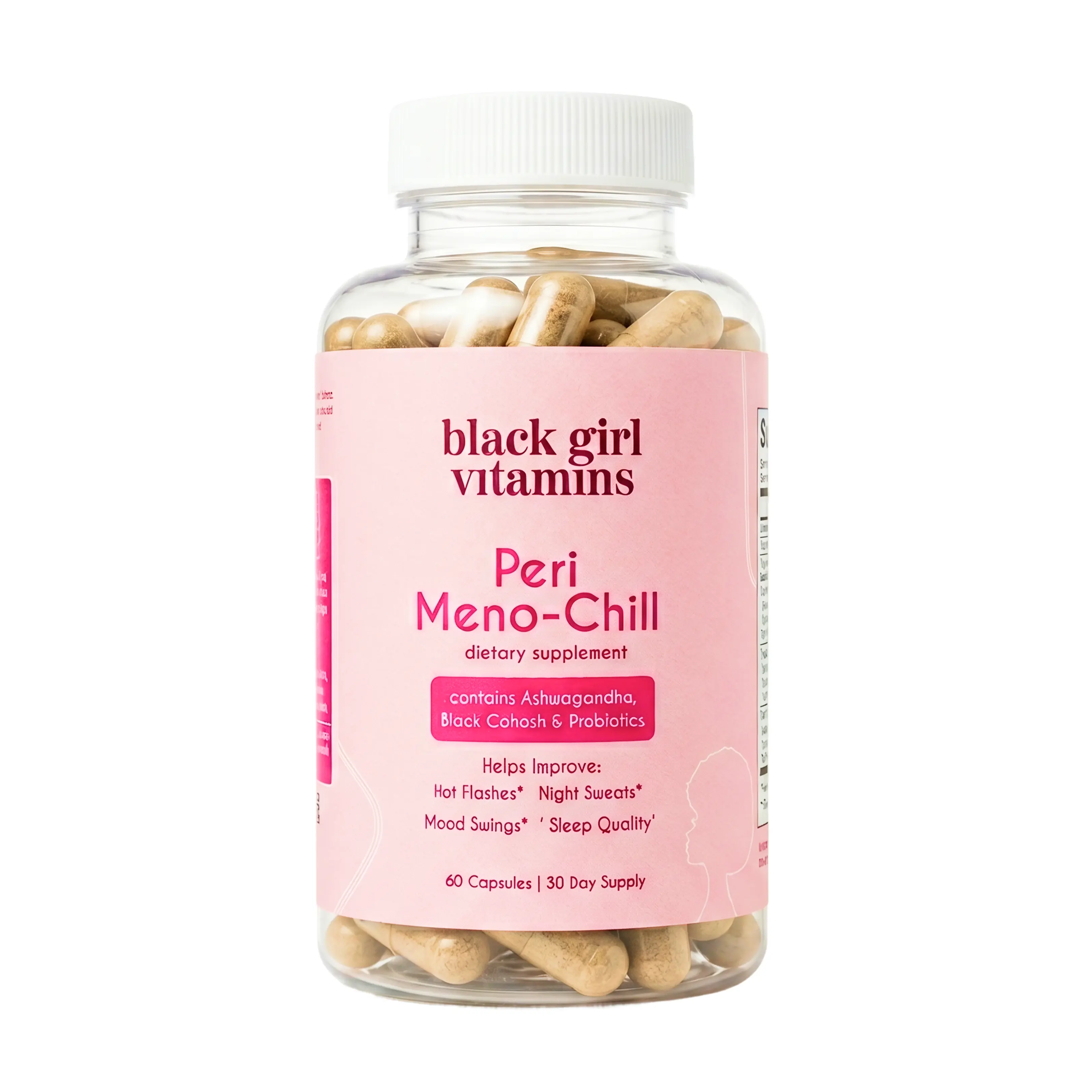 Black Girl Vitamins Peri Meno-Chill Menopause Support Capsules with Black Cohosh, Ashwagandha & Chaste Berry