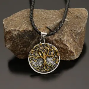 Best-selling Viking Tree of Life Pendant Necklace for Men, Vintage Viking Nordic Style, Women's Party Accessory Oversize Gold Plated