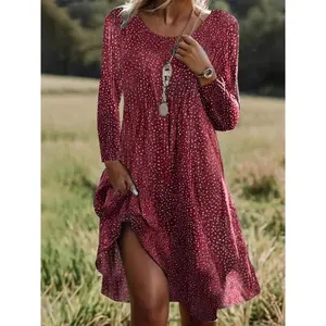 Autumn new polka dot long sleeved round neck dress, a casual and fashionable women's clothing, suitable for autumn wearRAIMENTRY