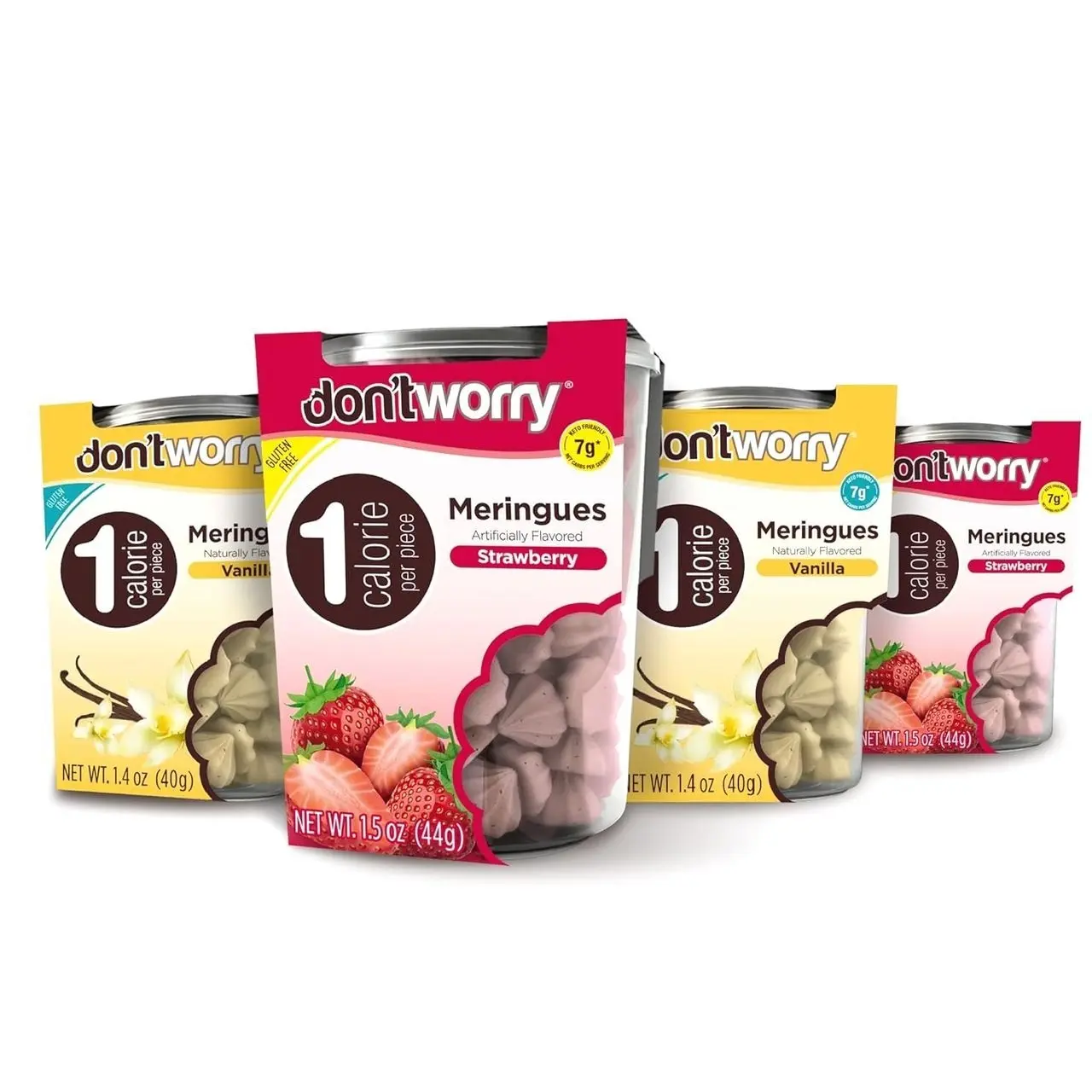 Don't Worry Keto Friendly Meringue Cookies - Strawberry & Vanilla Cookies, 4 Calorie Meringue Cookies, Low Carb Snacks, Healthy Protein Snacks - 4 Pack