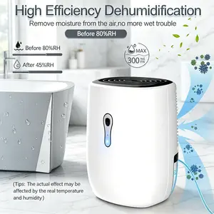 27oz(800ml) Portable Ultra-Quiet Small Automatic Drainage Dehumidifier for Home, with Drain Hose, Auto Shut-Off Design, Ideal for Bathroom, Basement, Closet, Automatic Drainage Dehumidifiers