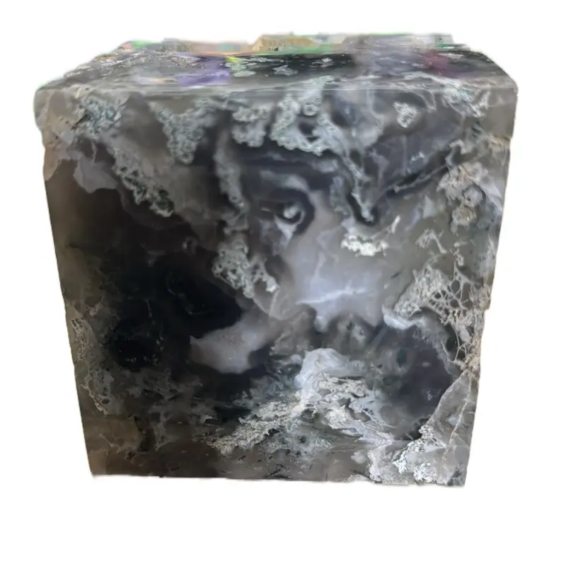 Raw Natural Moss Agate Cube - Unadorned Mineral Specimen with Unique Texture and Color Patterns 1.5kg