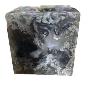 Raw Natural Moss Agate Cube - Unadorned Mineral Specimen with Unique Texture and Color Patterns