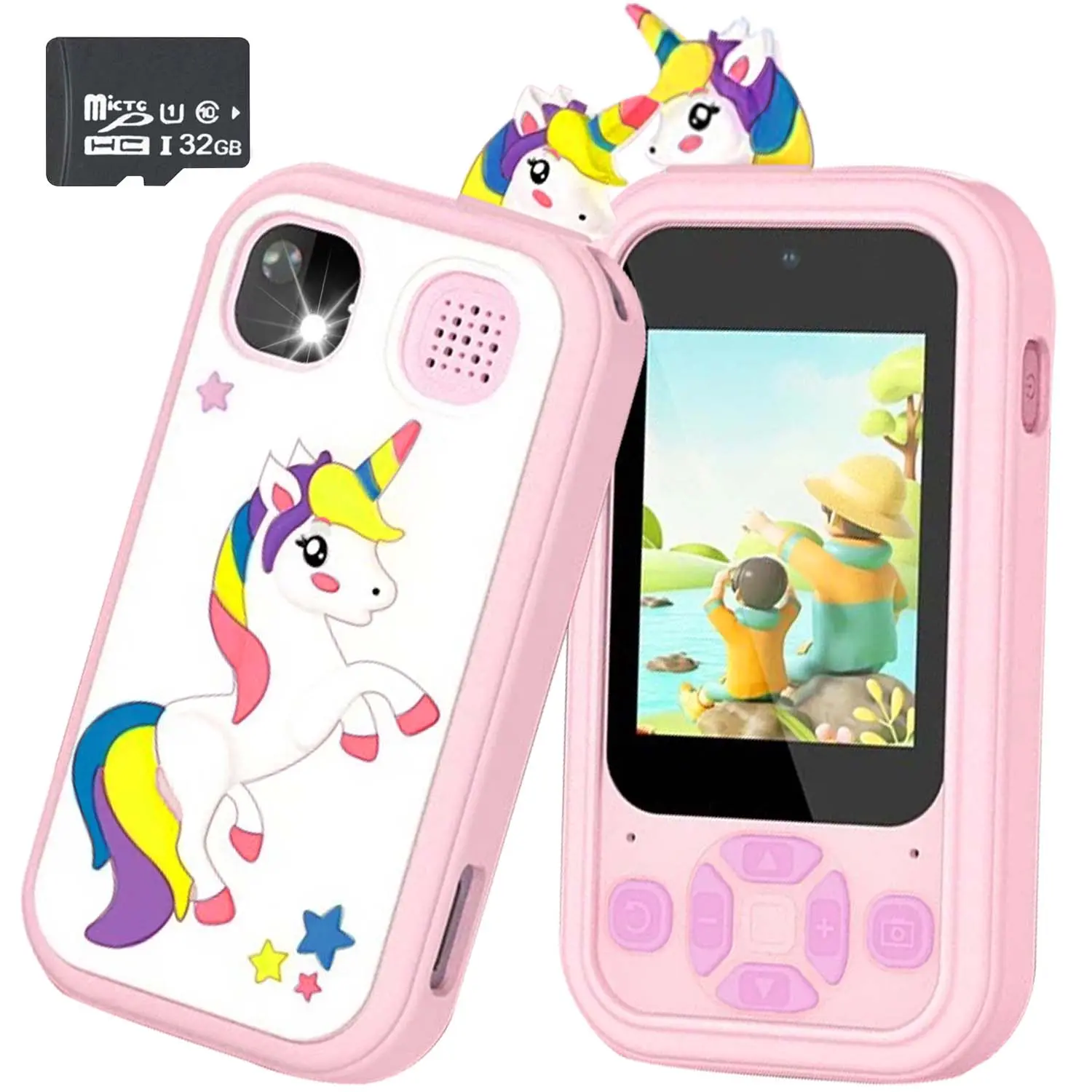 Kids Digital Smart Phone Toy for Girls, Toddler Touchscreen Device with Dual Camera, 18 Games, MP3 Player, Learning Functions & 32GB Card