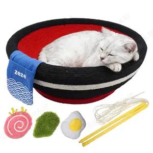 BOLYFU Japanese Style Cat Bed & Scratcher with Interactive Toys