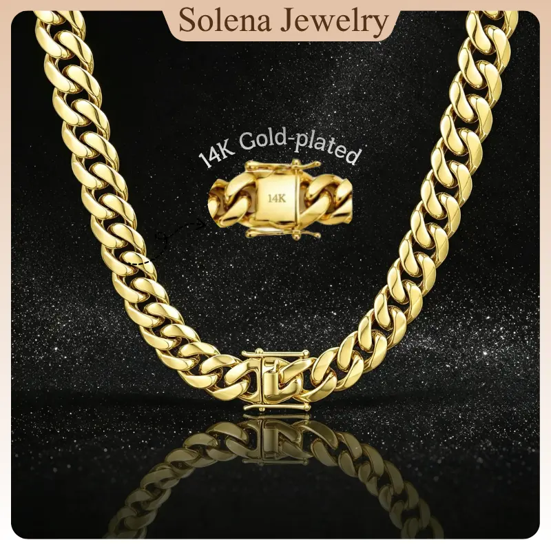 14K Gold Plated Heavy Cuban Link Chain Necklace for Men, Miami Cuban Hip Hop Jewelry, Thick Chunky Gold Chain Waterproof Sweatproof Anti-Tarnish Streetwear Necklace,8/12/16/20mm Width, Trendy Gift for Him