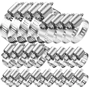 Hose Clamps Assortment Kit, 20 count 1/4''-1-1/2'' (6-38mm) Stainless Steel Pipe Clamp, Adjustable Worm Gear Tube Clamp for Automotive, Plumbing, Washing Machine, Mechanical