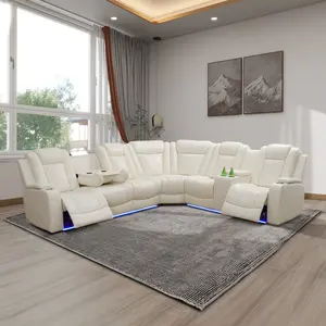 Off-white Breathing Leather 3-Piece Living Room Recliner Sofa set