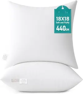 18 x 18 Throw Pillow Inserts - Soft, Plush & Decorative Down Alternative Pillows for Couch Sofa Bed, Machine Washable - White, Pack of 2