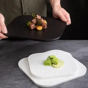Luxurious Rock Square Ceramic Plates Set, Matte Dinnerware, Modern Simple Steak Plate, Creative Western Dish, Microwave & Dishwasher Safe