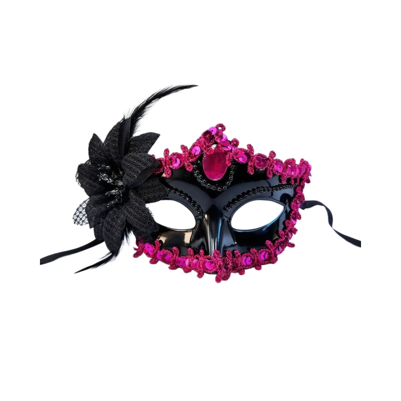 Venetian Masquerade Half Face Mask For Women, Sequin Lace Feather Flower Rhinestone Eye Mask, Glossy Plastic Carnival Costume Mask, Multicolor Glitter Decorative Face Cover For Halloween Party Prom Birthday Cosplay