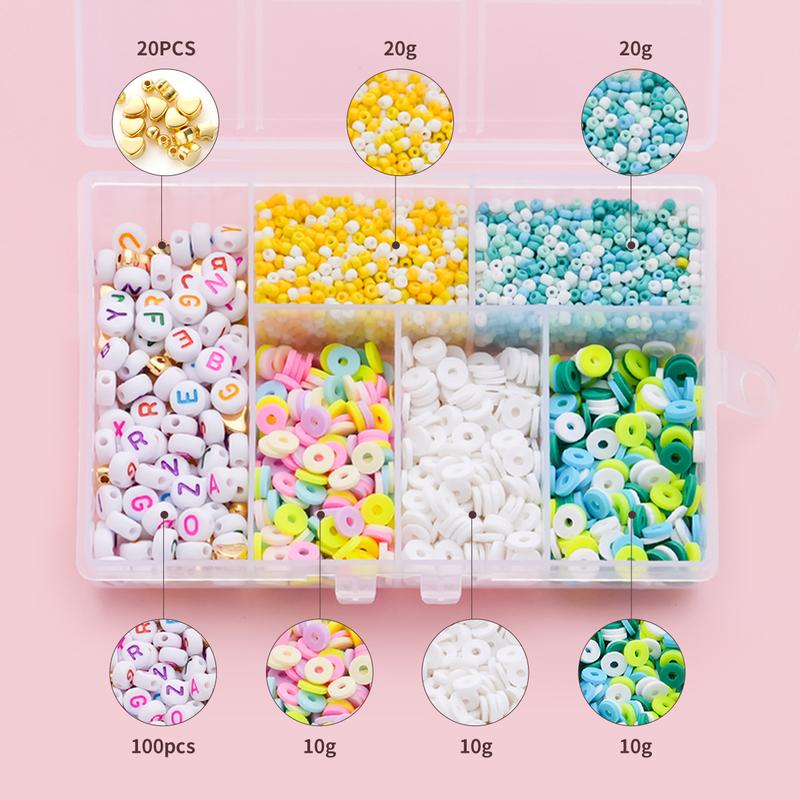 New 6-Compartment Mixed Color Clay Bead Friendship Bracelet Kit with Tools, DIY Jewelry Making Accessories for Bracelets and Necklaces, Children's Gift and Parent-Child Activity Crafts