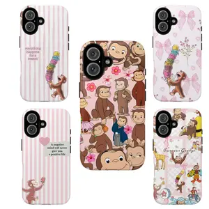 Cute Monkey Tough Phone Case Pink Aesthetic Cartoon Design for ip and ss Curious Georgee Protective Cover gift for her for him Sleek Durable Shock Resistant TPU Lining