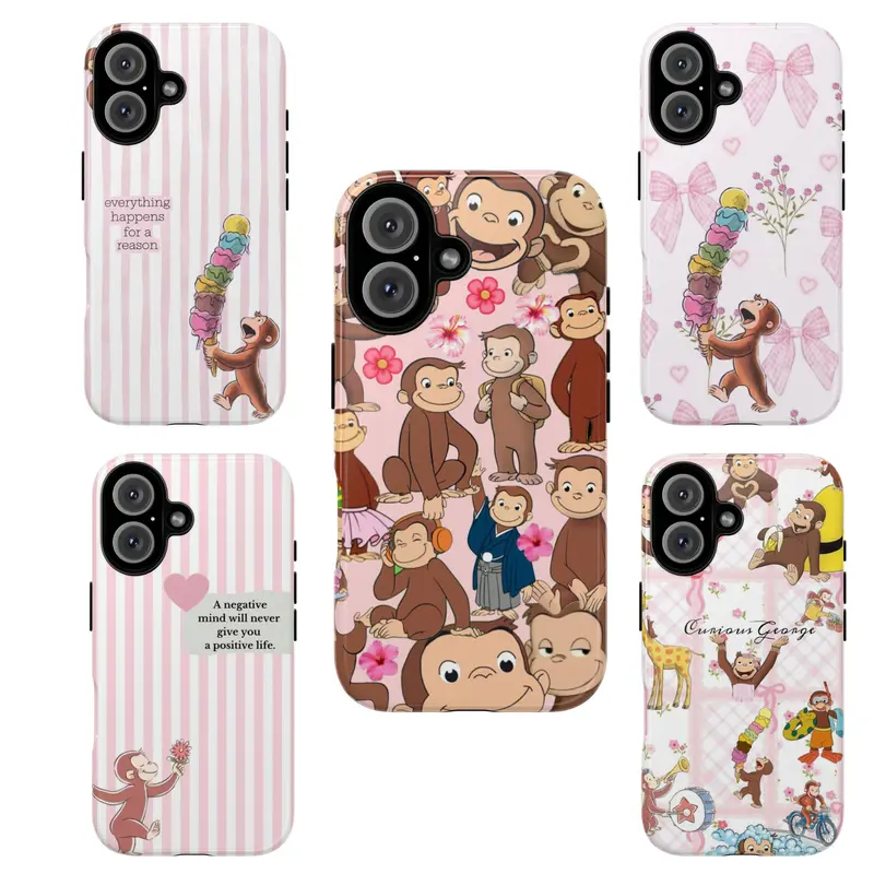 VYD Curious George Blush Pink Cute Phone Case for iPhone & Samsung, Shockproof Phone Accessories, Lightweight, Durable, Waterproof, Non-Woven Polycarbonate with TPU Linings, Precise Cutouts, Gift Idea
