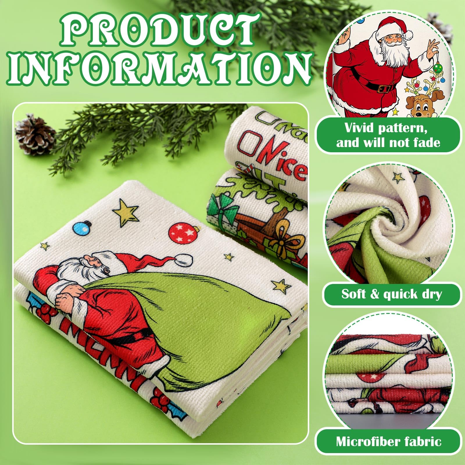 Christmas Clearance Sale Santa Claus 6 Pcs Whoville Christmas Kitchen Towels Feeling Joyous Kitchen Christmas Decor Santa Motifs Xmas Gift Absorbent Dishcloths Kitchen Cleaning Hand Towel Tea Towels Holiday Party Farmhouse Housewarming Bathroom Home Decor