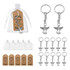 Angel Wing Keychain Set, 15 Pcs Silver Color Versatile Elegant Angel Pendant Keychains, Thank You Tags Included, Ideal for Bridesmaid Gifts, Baptism Favors, Party Giveaways