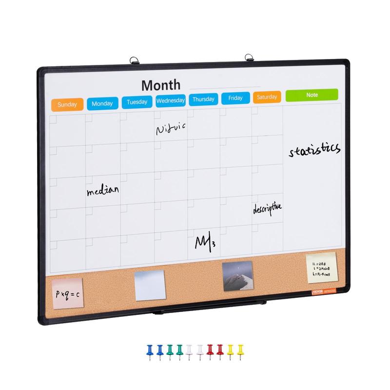 VEVOR 36"x 24" Monthly Calendar Whiteboard & Cork Board Combo with Aluminum Frame – 2-in-1 Magnetic Dry Erase Bulletin Board for Wall Mount – Ideal for School,  , Home, Office