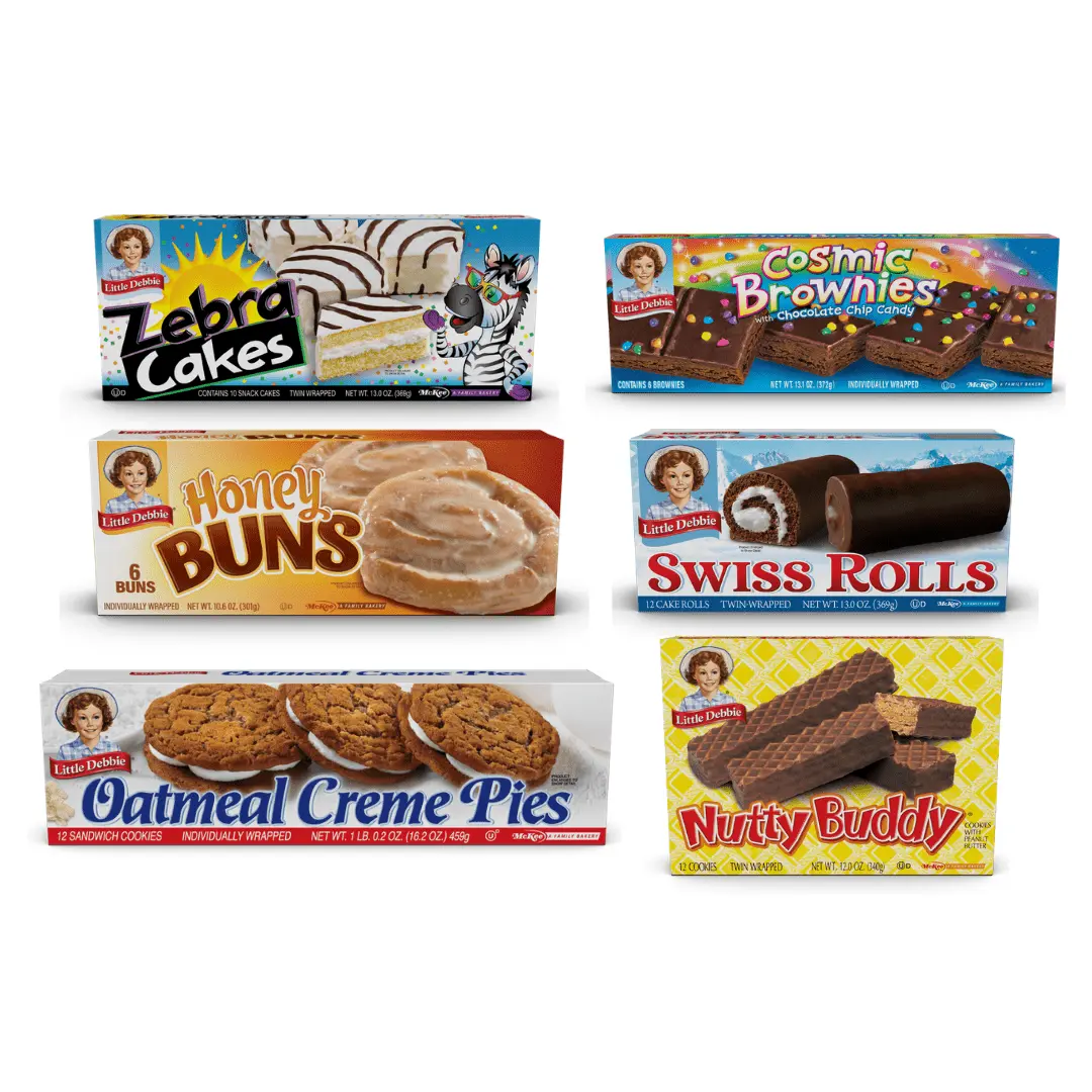 Little Debbie Bundle Pack - Nutty Buddy, Oatmeal Creme Pies, Swiss Rolls, Zebra Cakes, Cosmic Brownies, and Honey Buns - 1 Box Each