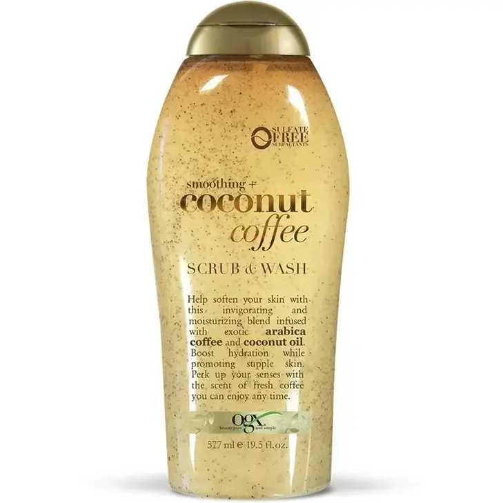 OGX Smoothing + Coconut Coffee Exfoliating Body Scrub with Arabica Coffee & Coconut Oil, Body Wash for Dry Skin, Paraben-Free with Sulfate-Free Surfactants, 19.5 FI Oz Body Care Hydrating Blend